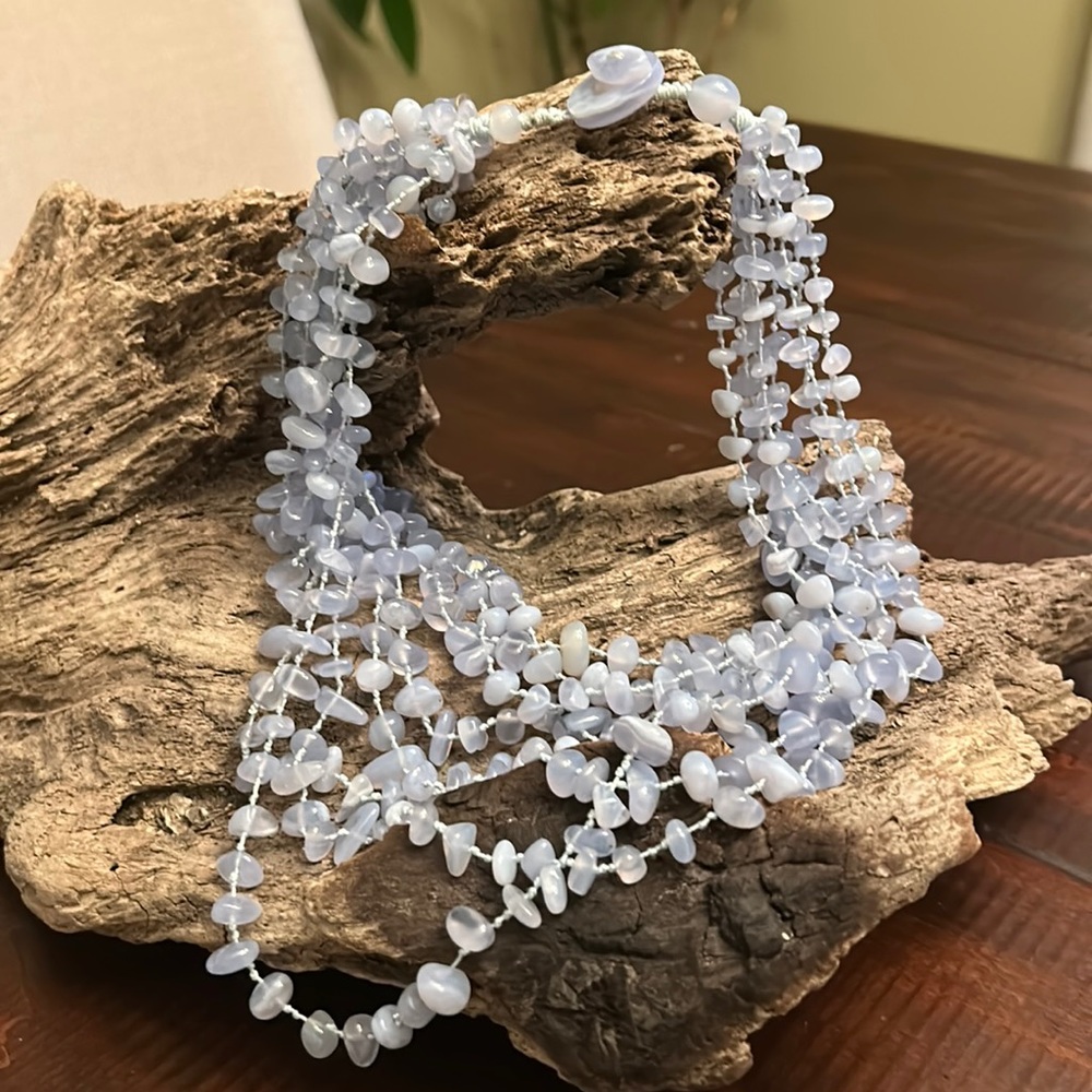 Genuine 8 Strands Layer Sky Blue Chalcedony Necklace